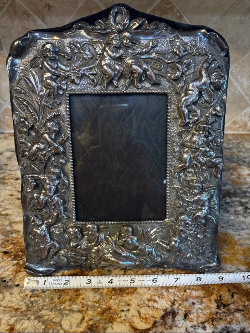 Vintage Ornate Silver Cherub Picture Frame